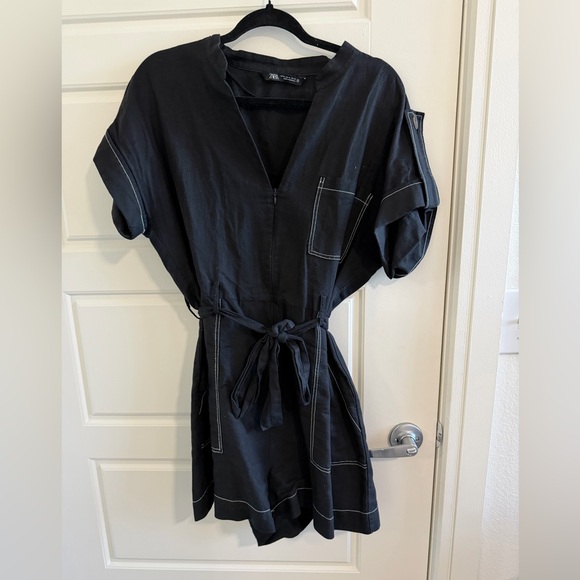 Zara Pants - Zara Black V-Neck Romper with Tie Waist